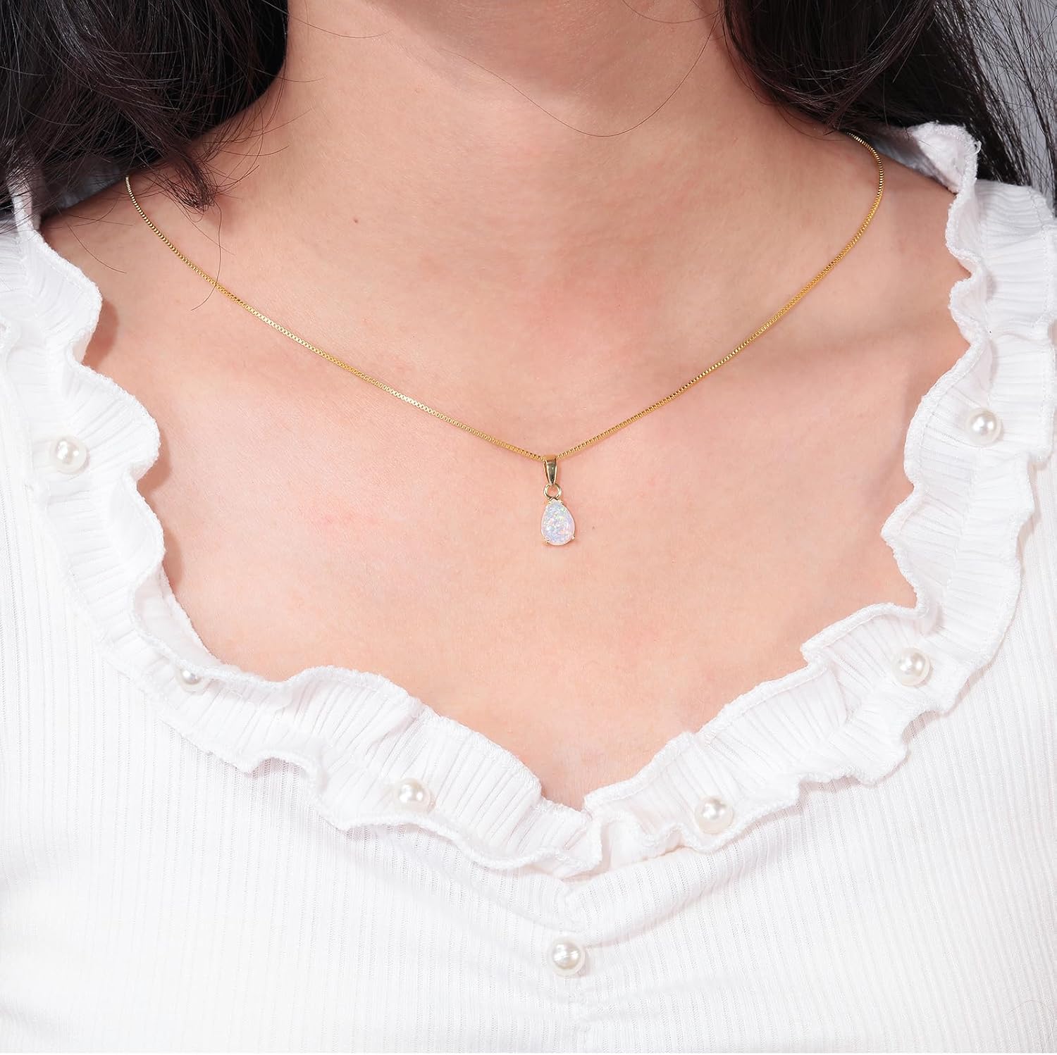 CiNily Opal Pendant Necklace for Women Multi-colored Teardrop Birthstone Necklaces 14K Rose Gold/Gold Plated Dainty Simple Gold Chian Necklace, Birthday Anniversary Wedding Gifts 7x10mm - Image 2