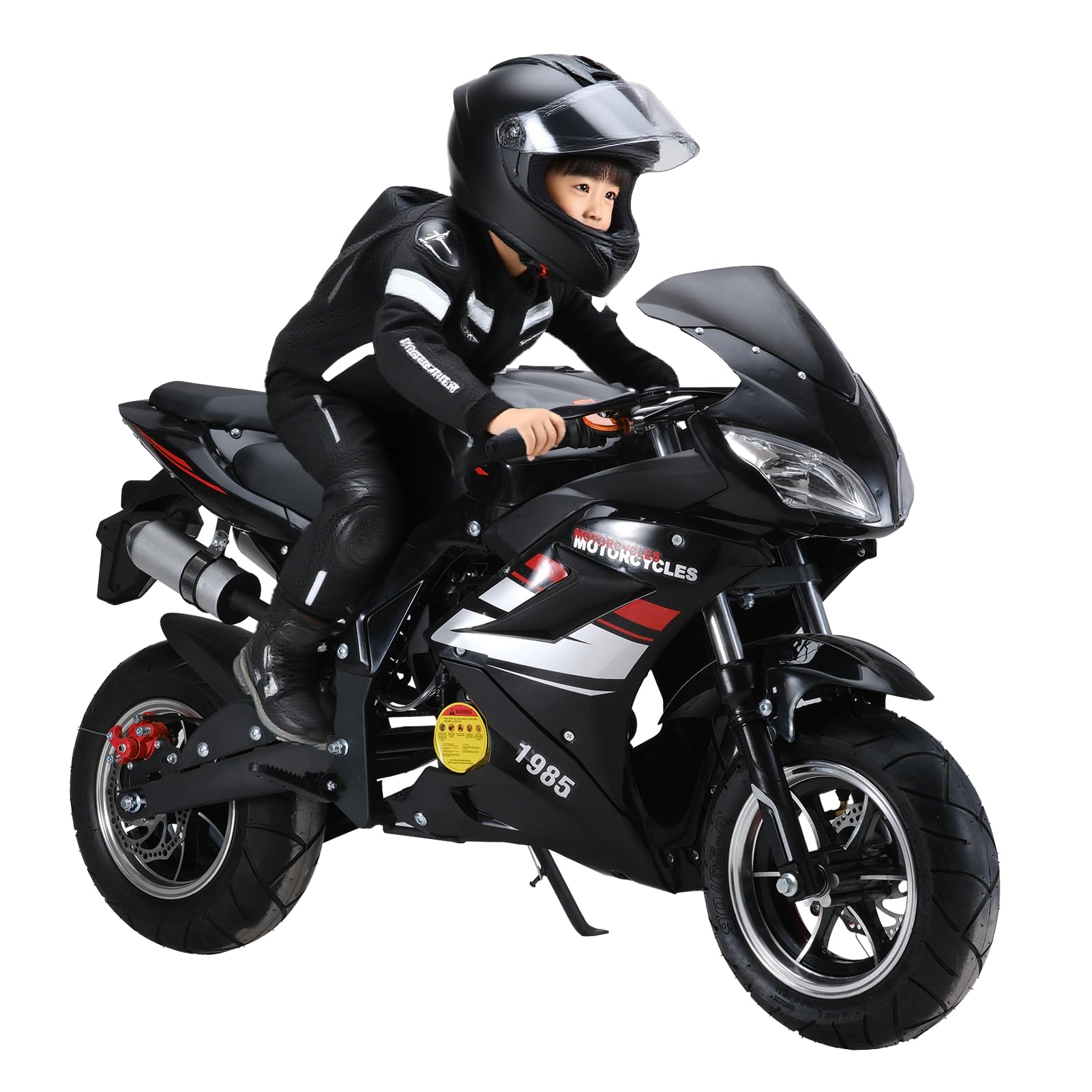 50cc Dirt Bike Mini Bike 4-Stroke Pocket Rocket Motorcycle, 8 Inch Wheels Mini Motorcycle, Gas Pocket Motorbike with Front Rear Disc Brakes, Dual Headlights, Premium Material Black