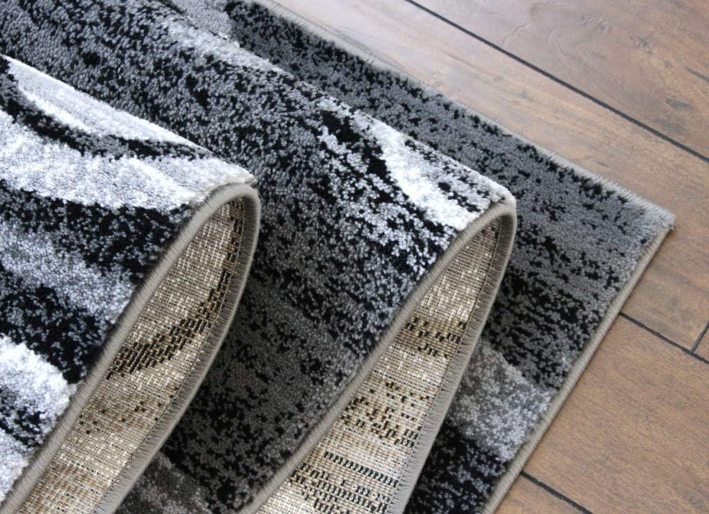 Masada Rugs, Stephanie Collection Area Rug Modern Contemporary Design 1103 Grey White Black (2 Feet X 7 Feet 3 Inch) Runner