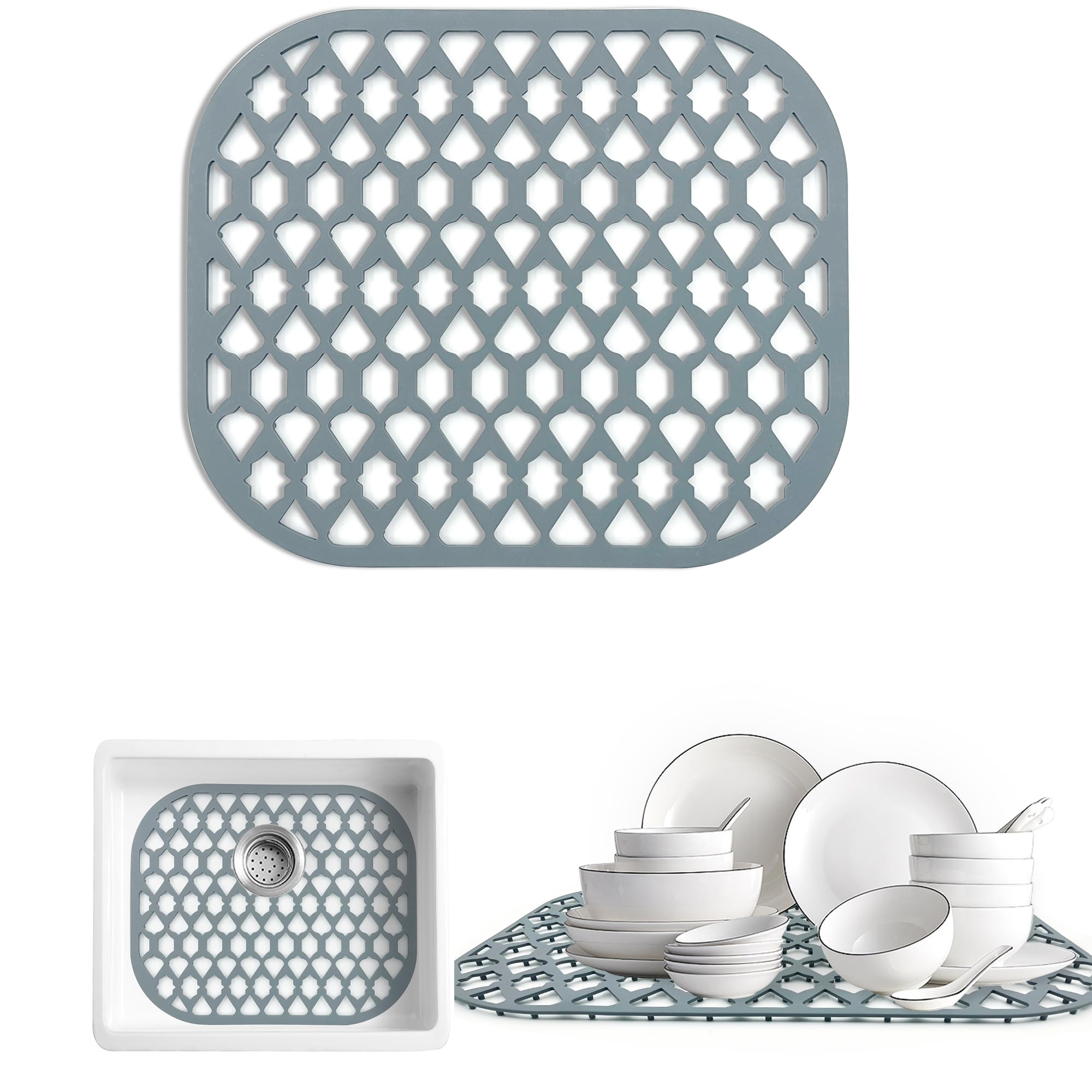 SAMSIER Silicone Sink Protectors for Kitchen Sink, Multiple Sizes Mats Grids for Bottom of Farmhouse Stainless Steel Porcelain Sink (13”x11”/33x28 cm)