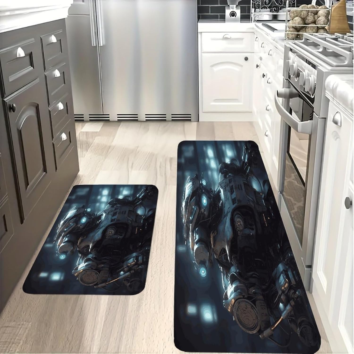 Future Robot Kitchen Mats with 2PCS Non-Slip Washable,Kitchen Rug Heavy Duty Durable, Floor Mats for Kitchen,Office,Sink,Laundry