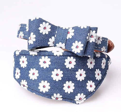 Love Dream Bow Tie Dog Collar and Bandana Set, Adjustable Jean Bowtie Bandana Collars for Dogs and Cats Small Medium Large (Medium)
