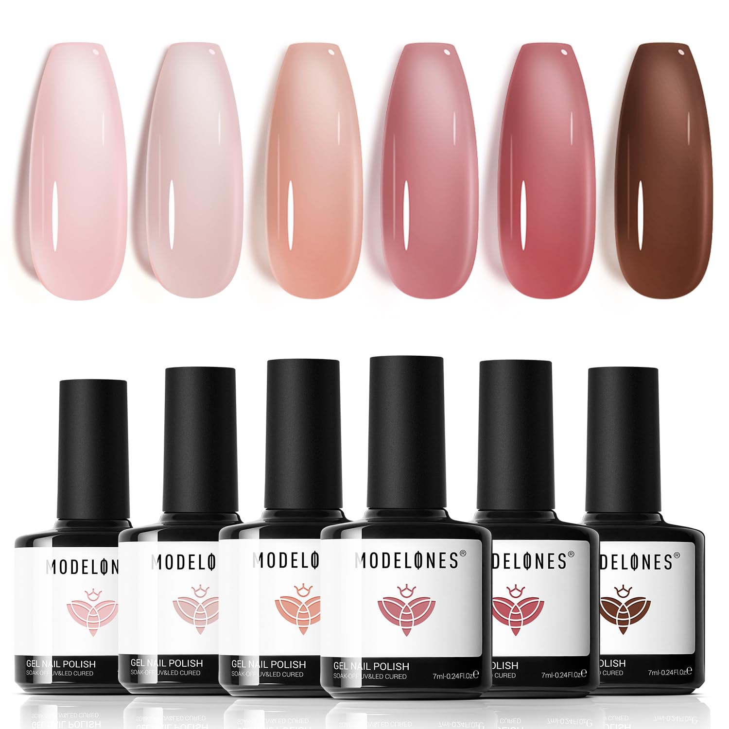 Modelones Gel Nail Polish 6 Colors Nude Brown Pink Jelly Gel Polish Set Nail Art DIY Manicure Salon and Home for Women