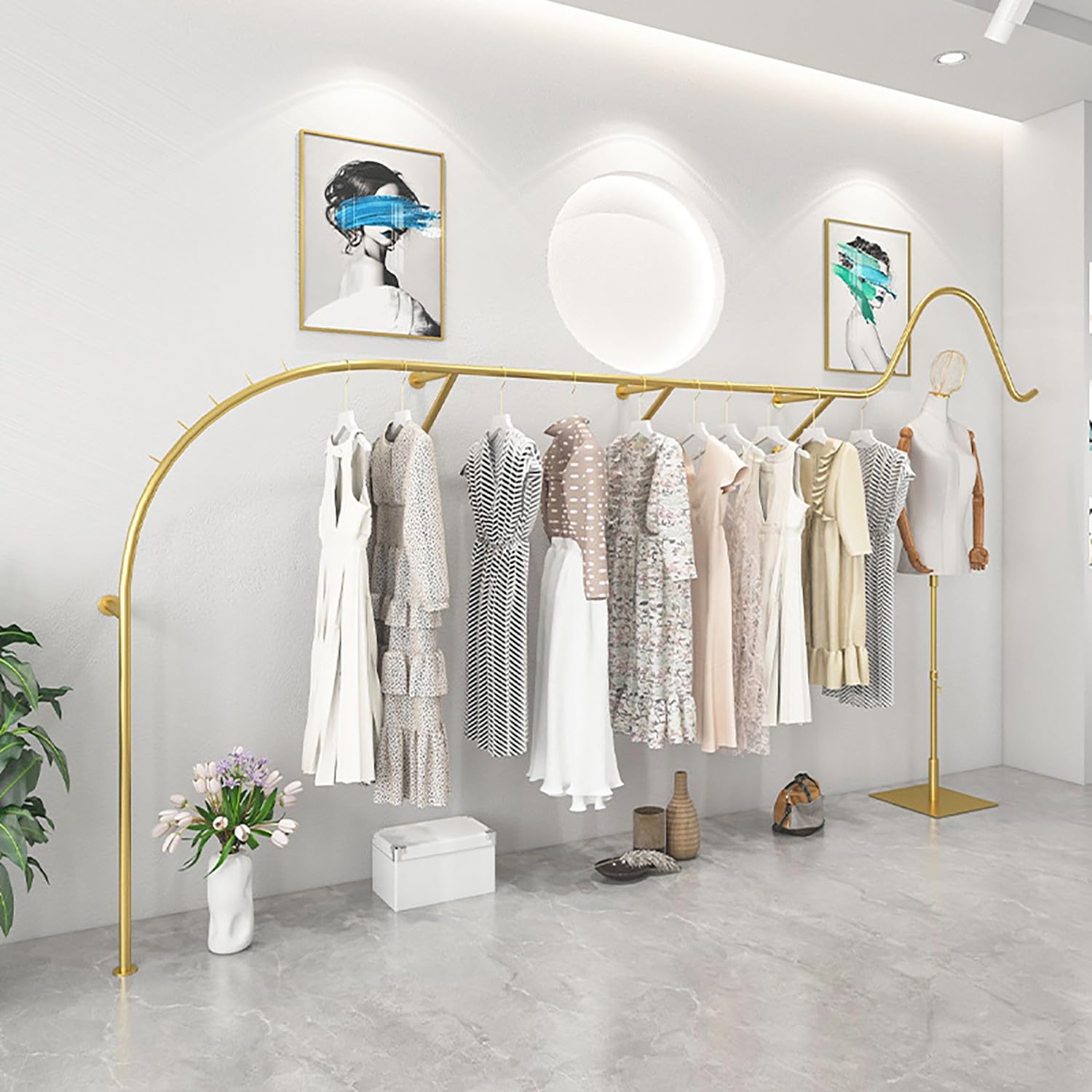 Perchero de pared de metal industrial negro para tiendas de ropa y proyectos de diseño de hogar