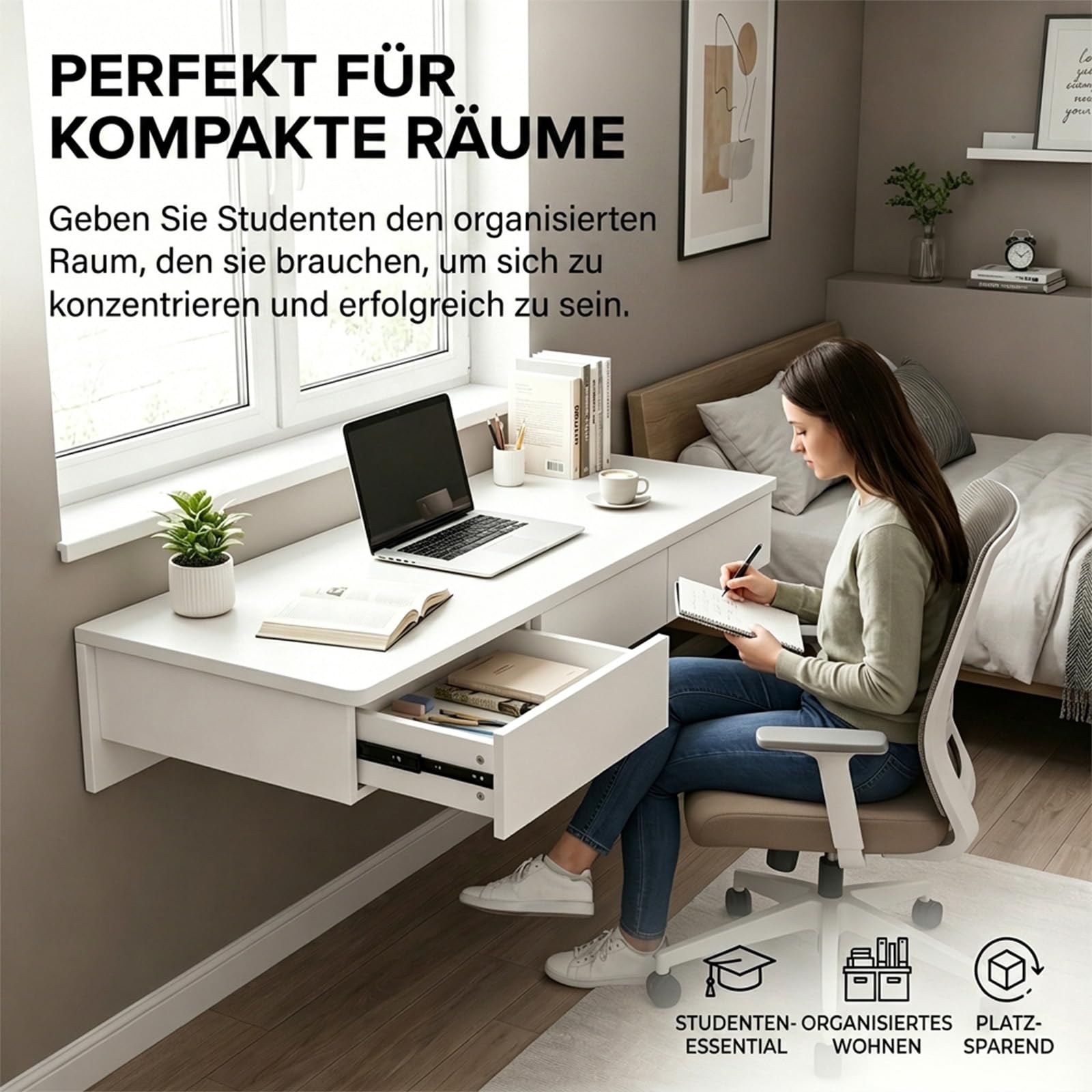 Robusto scaffale da parete in legno galleggiante con Ders salvaspazio per camera da letto, soggiorno e ufficio domestico completamente assemblato naturale h