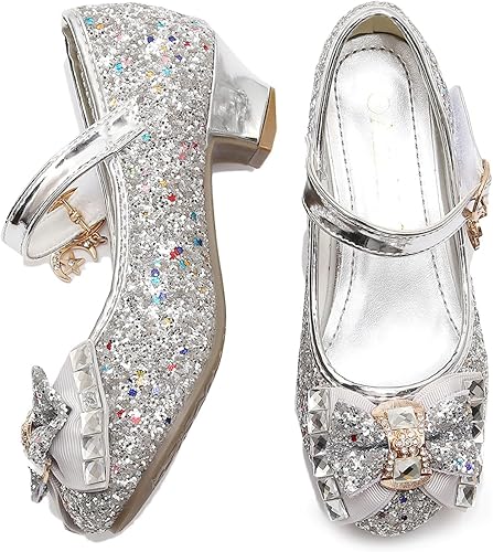 Amtidy Zapatos de vestir para niñas, zapatos de fiesta de boda Mary Jane, zapatos con purpurina para damas de honor, tacones de princesa