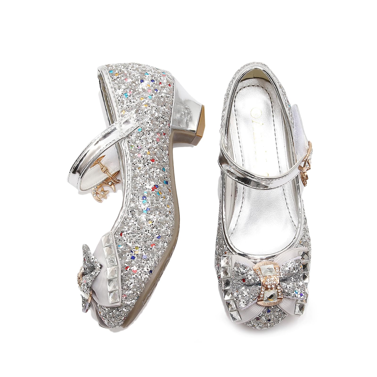 Amtidy Girls Dress Shoes Mary Jane Wedding Party Shoes Glitter Bridesmaids Princess Heels