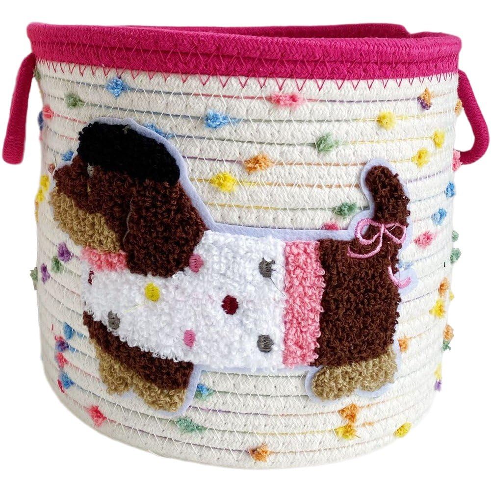 Panier de rangement en corde de coton fait main motif teckel pour chambre d'enfant