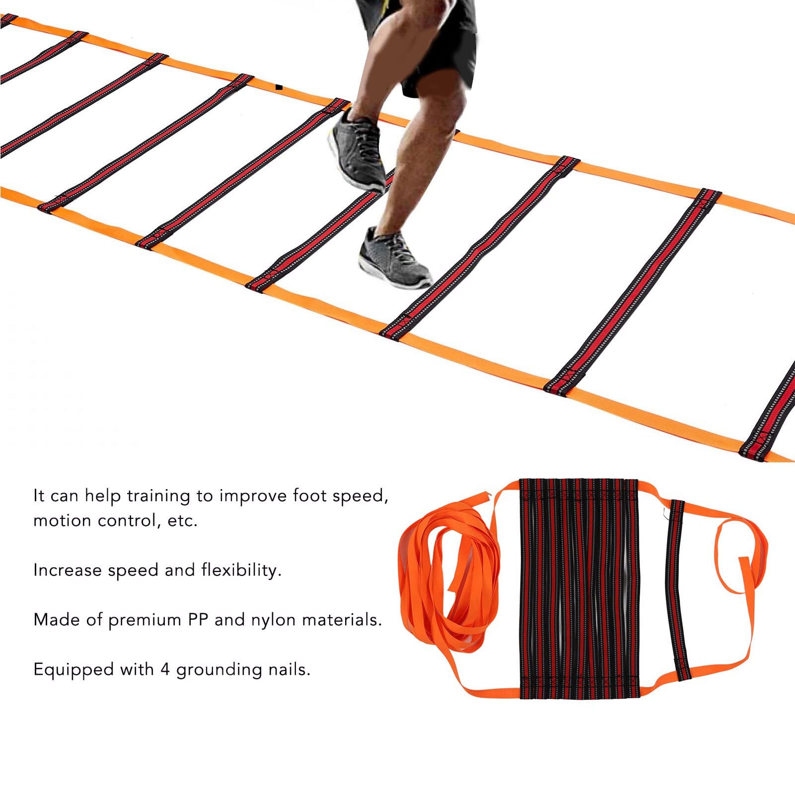 Speed Training Ladder, Training Ladder, Training Rope Ladder, Adjustable Spacing Speed Footwork Practice Equipment 5 Meter 10 Rung for Sports