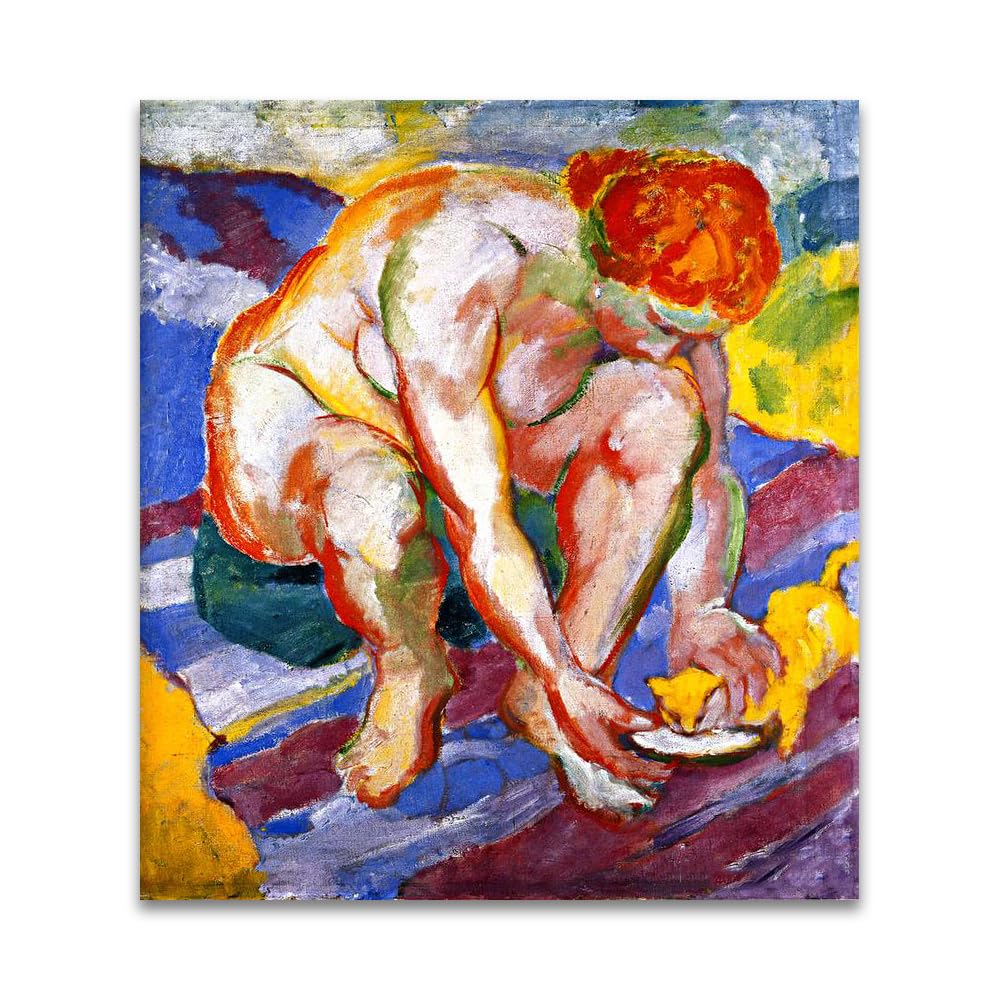 LZ6J8C9 Franz Marc《Cat》 Famous Canvas Painting Reproductions.(70x84cm(27.5x33.1in)/Frameless)