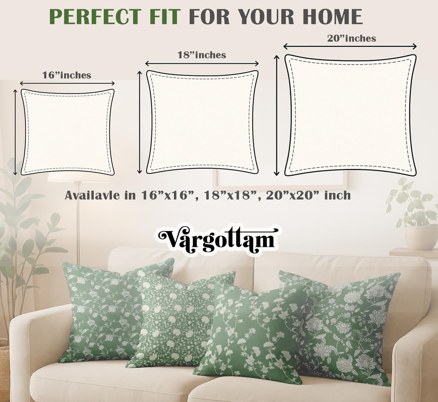 Green Cotton Cushion Covers Set of 4, 16x16 Inch, Dual-Sided Print, Hidden Zipper Closure - Floral Print