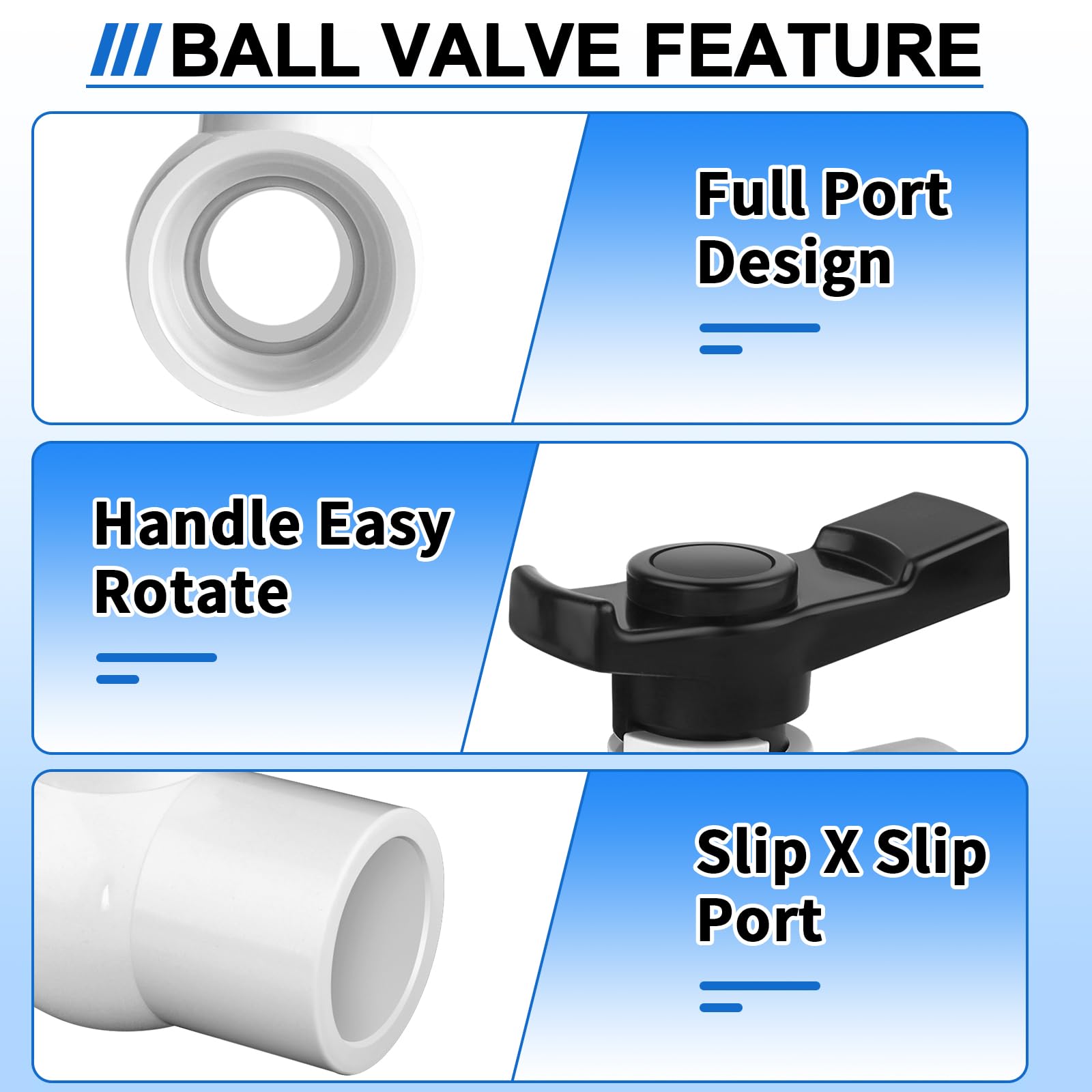 2 válvulas de bola de PVC, válvula de bola de cierre de PVC de 2 pulgadas, válvula de bola de PVC deslizante con mango ágil en "T", uso para uso comercial, piscina, sistema de riego, etc