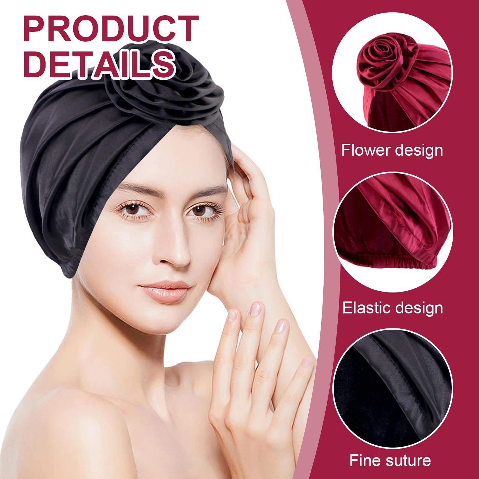 atnayo 2PCS Silk Bonnet, Satin Bonnets for Sleeping Bathing Hair Bonnet with Silky Wide Elastic Band for Curly Hair Multicolour - Image 3