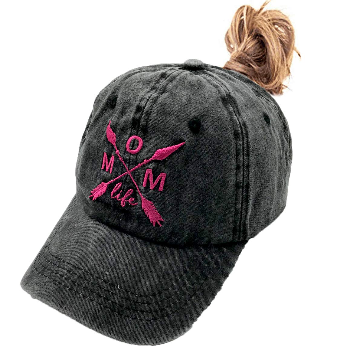 LOKIDVE Women's Mom Life Dad Hat Embroidered Distressed Denim Baseball Cap