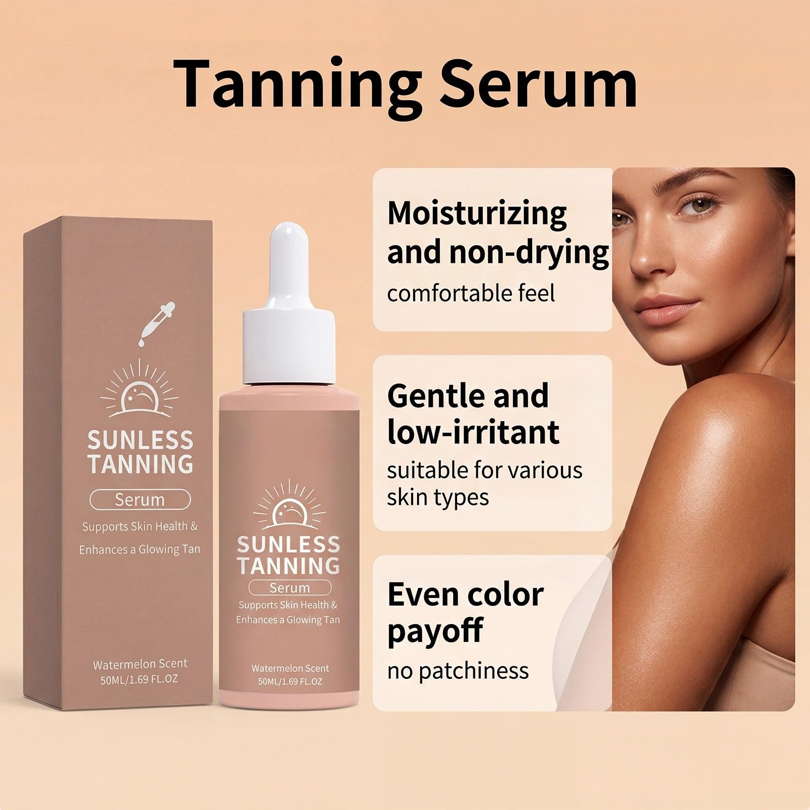 Self-Tanning Bronzing Drops Serum, Nourishing Moisturizing, Natural Progressive Complexion Enhancer, Fast Sunless for Face Body, Suitable for All Skin Types