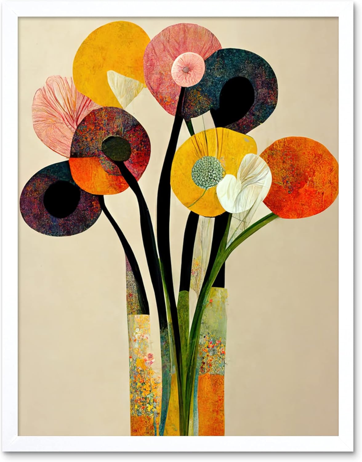 Wee Blue Coo Spring Flowers Floral Bouquet Abstract Vase Boho Artwork Framed Wall Art Print 9X7 Inch