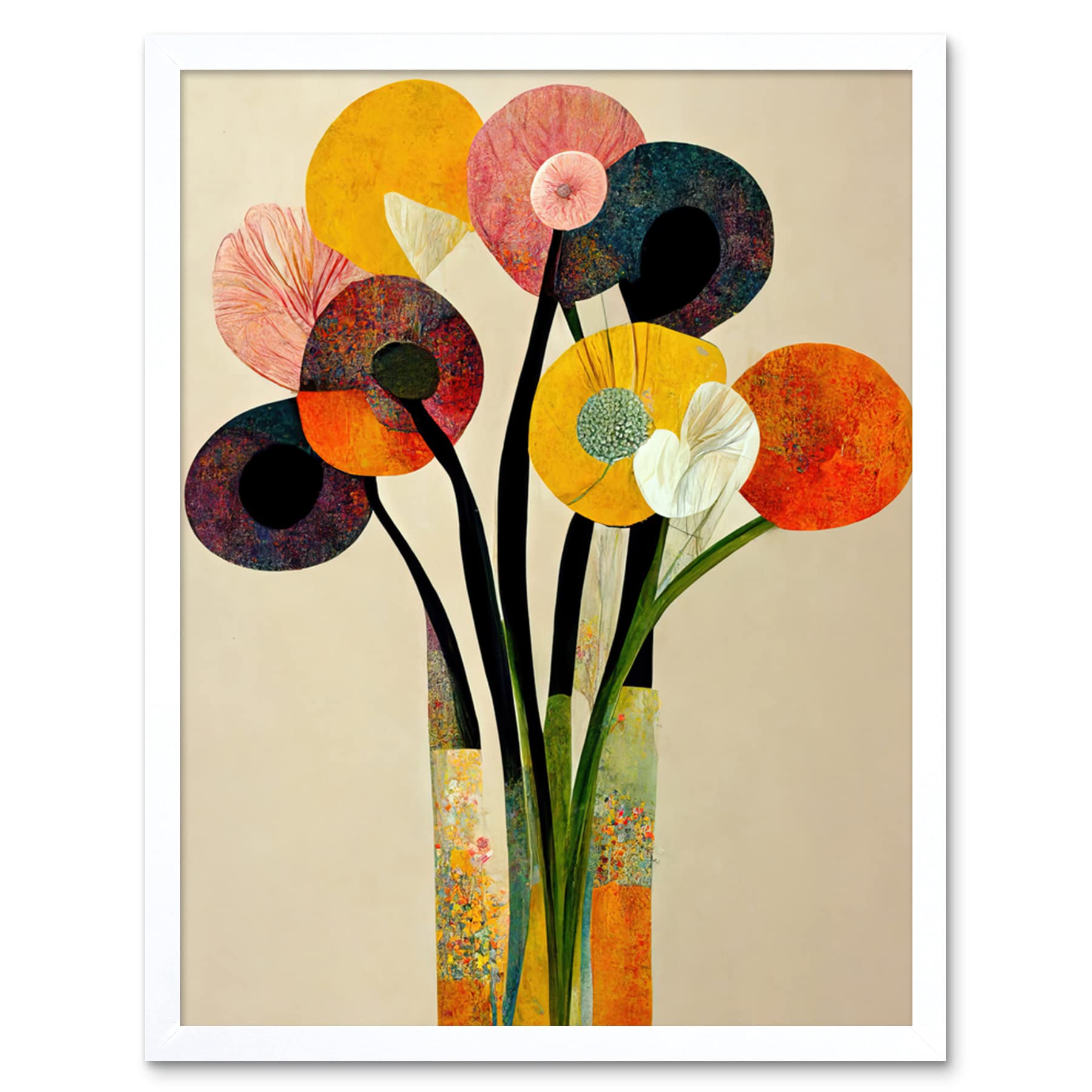 Wee Blue Coo Spring Flowers Floral Bouquet Abstract Vase Boho Artwork Framed Wall Art Print 9X7 Inch