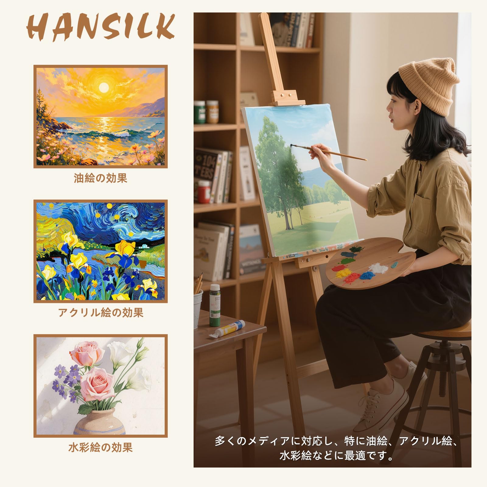 Amazon.co.jp: HANSILK キャンバス 木製額縁 張りキャンバス F6