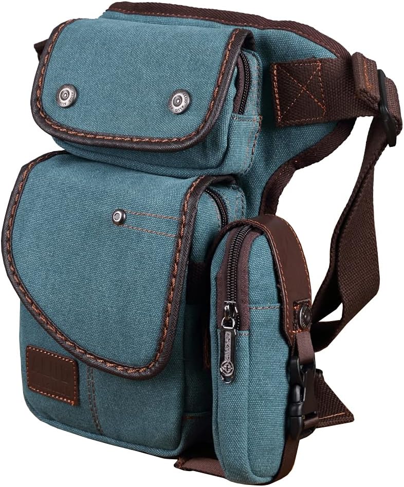 Canvas Drop Leg Bag Cycling Waist Pack for Men Outdoor Travel Sports Tactical Hiking Climbing Motorcycle Bike Fanny Pouch Casual Camping Sling Daypack Brown