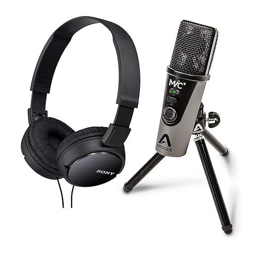 Apogee MiC Plus Bundled with On-Ear Studio Headphones - Quality USB Microphone with Cardioid Condenser Mic Capsule, Built in Mic Pre-Amp & Zero-Latency Headphone Output