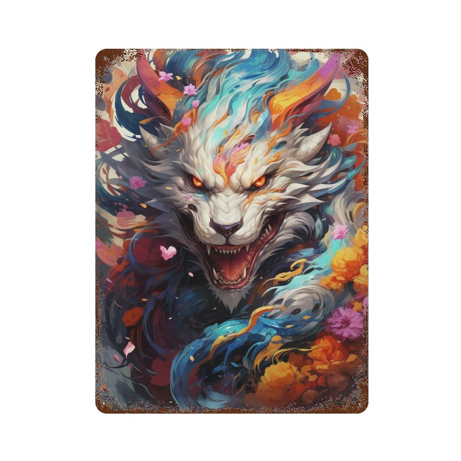 Fantasy Fox Artwork Vintage Rust Metal Sign 15.7"x11.8", Ideal for Bistro, Counter And Cafe Decor
