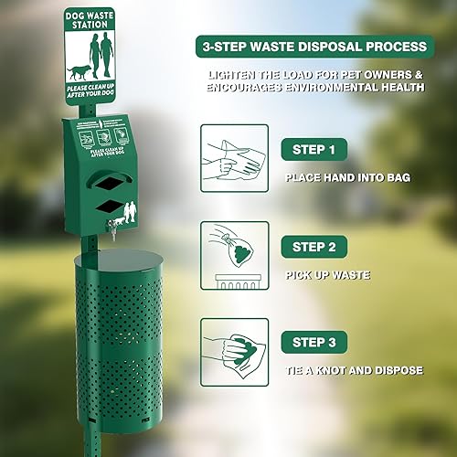 Miniatura 3 de POCHAR Estación de eliminación de desechos de perros de aluminio inoxidable para parques de mascotas, estación de 10 galones para excrementos de