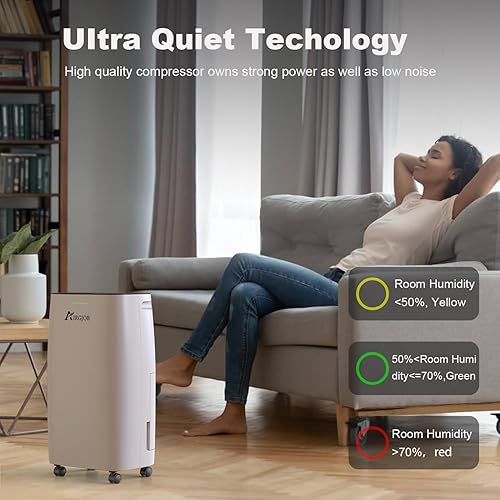 Miniatura 5 de Deshumidificador de 32 pintas para sótanos  Deshumidificador con drenaje automático o manual  Deshumidificador compacto con control inteligente de