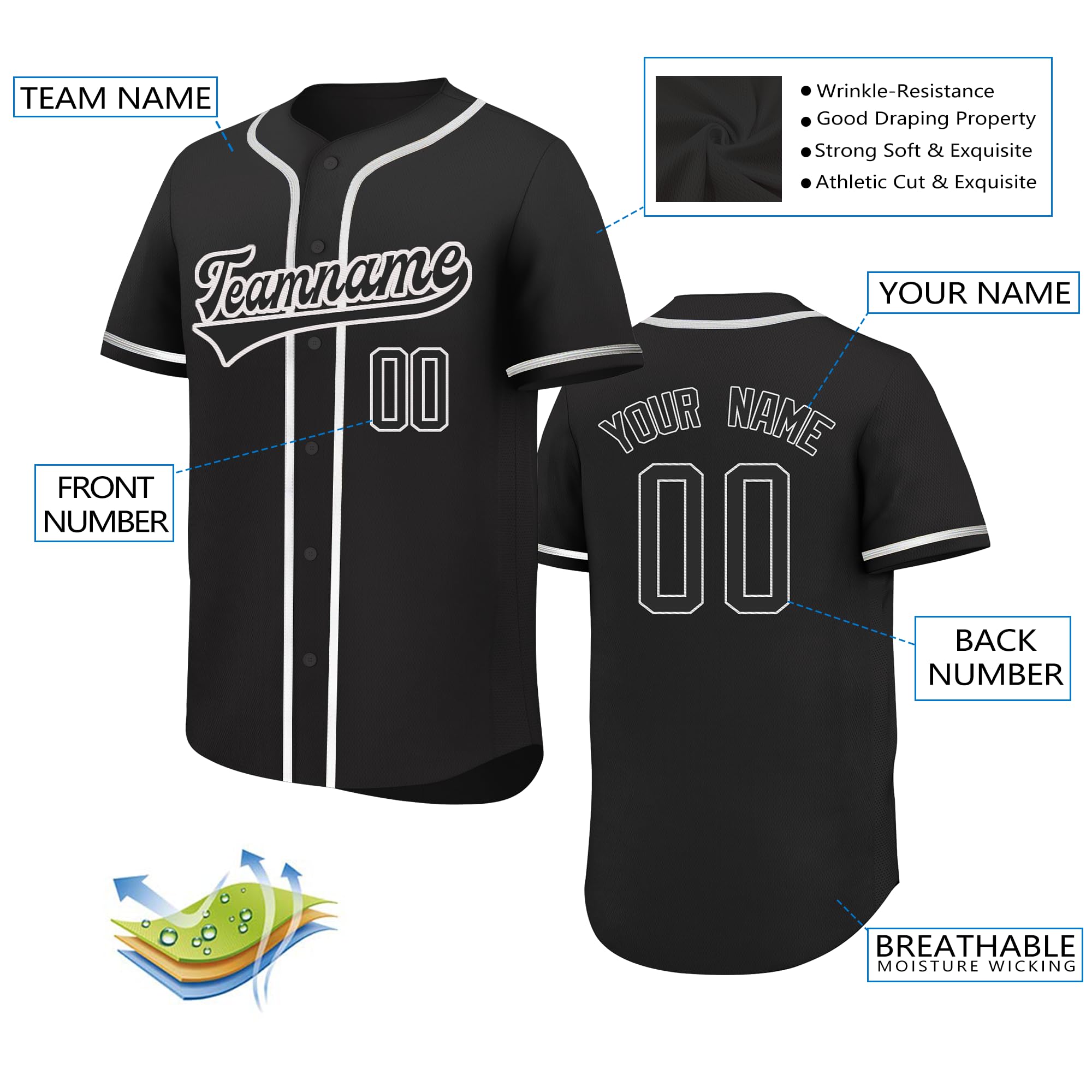 Custom Baseball Jersey Button Down Sports Tee Printed or Stitched Personalized Name Number for Men Women Youth