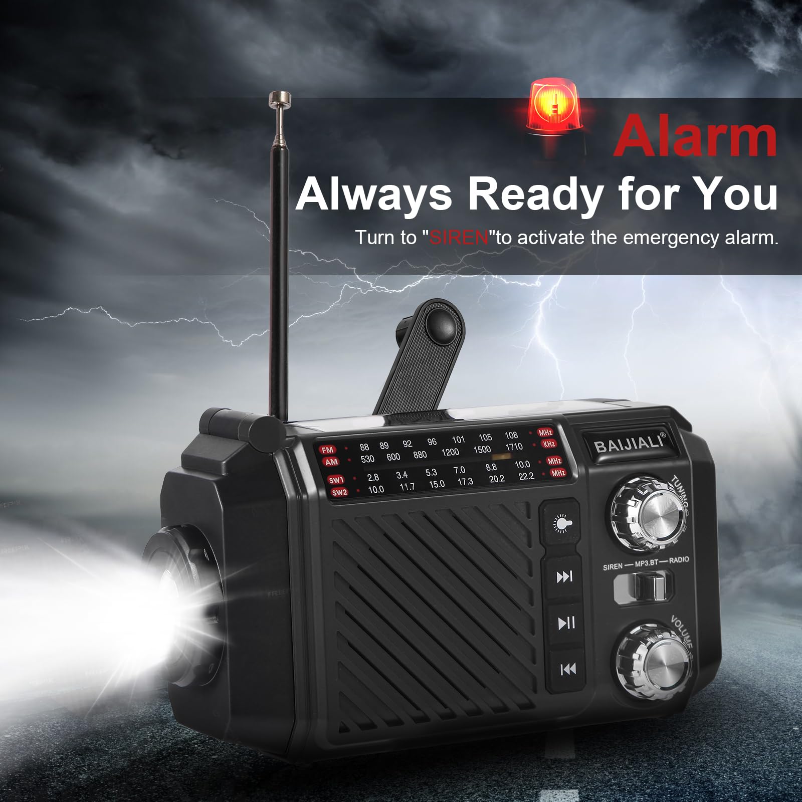 Kurbelradio Notfallradio mit 2600mAh Powerbank, Solar & USB-C Ladung, AM/FM/SW Weltempfänger, LED-Taschenlampe & SOS-Alarm für Notfall-Kits (Schwarz)