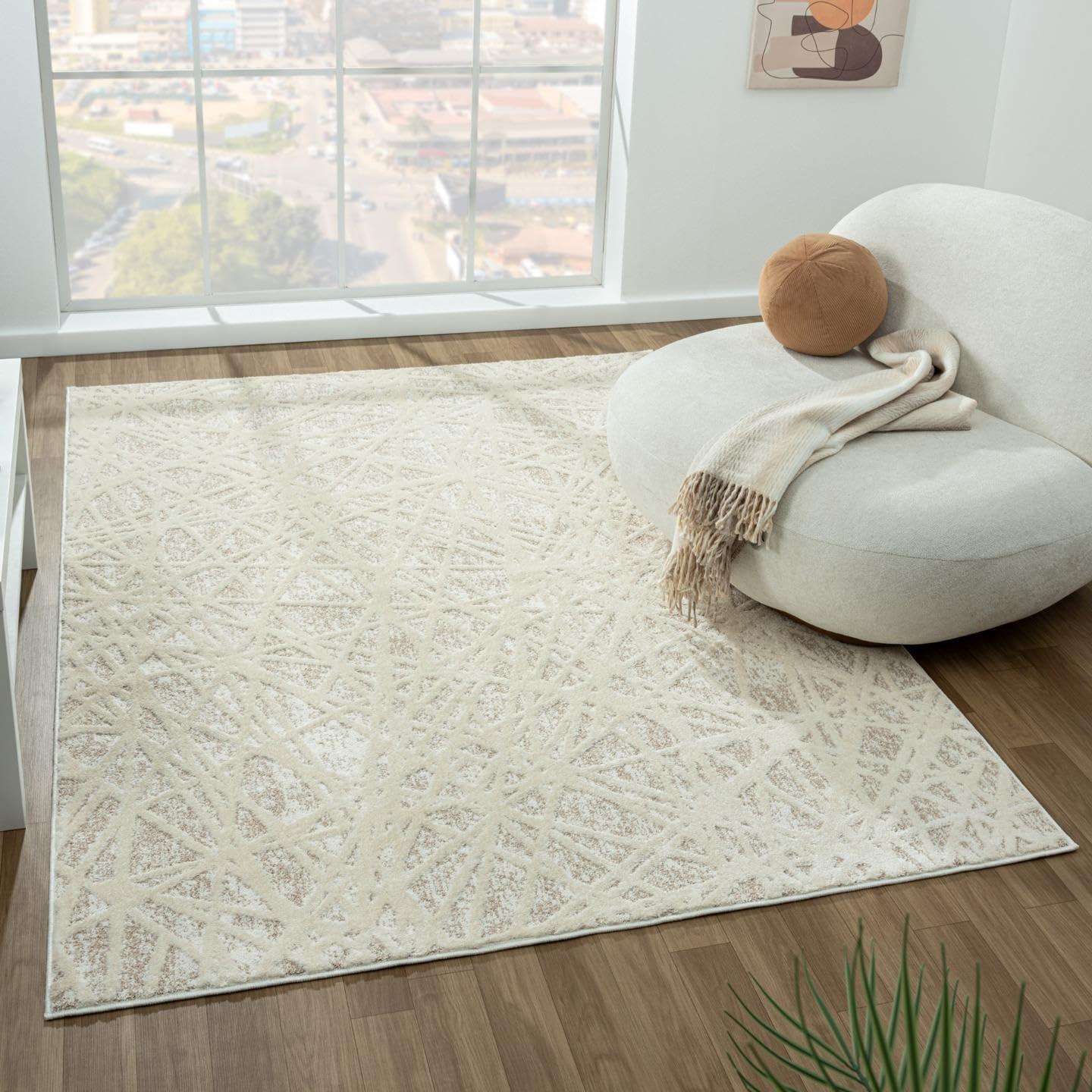 LUXE WEAVERS Modern Abstract Lines Beige 5x7 Area Rug, Geometric Living Room Carpet