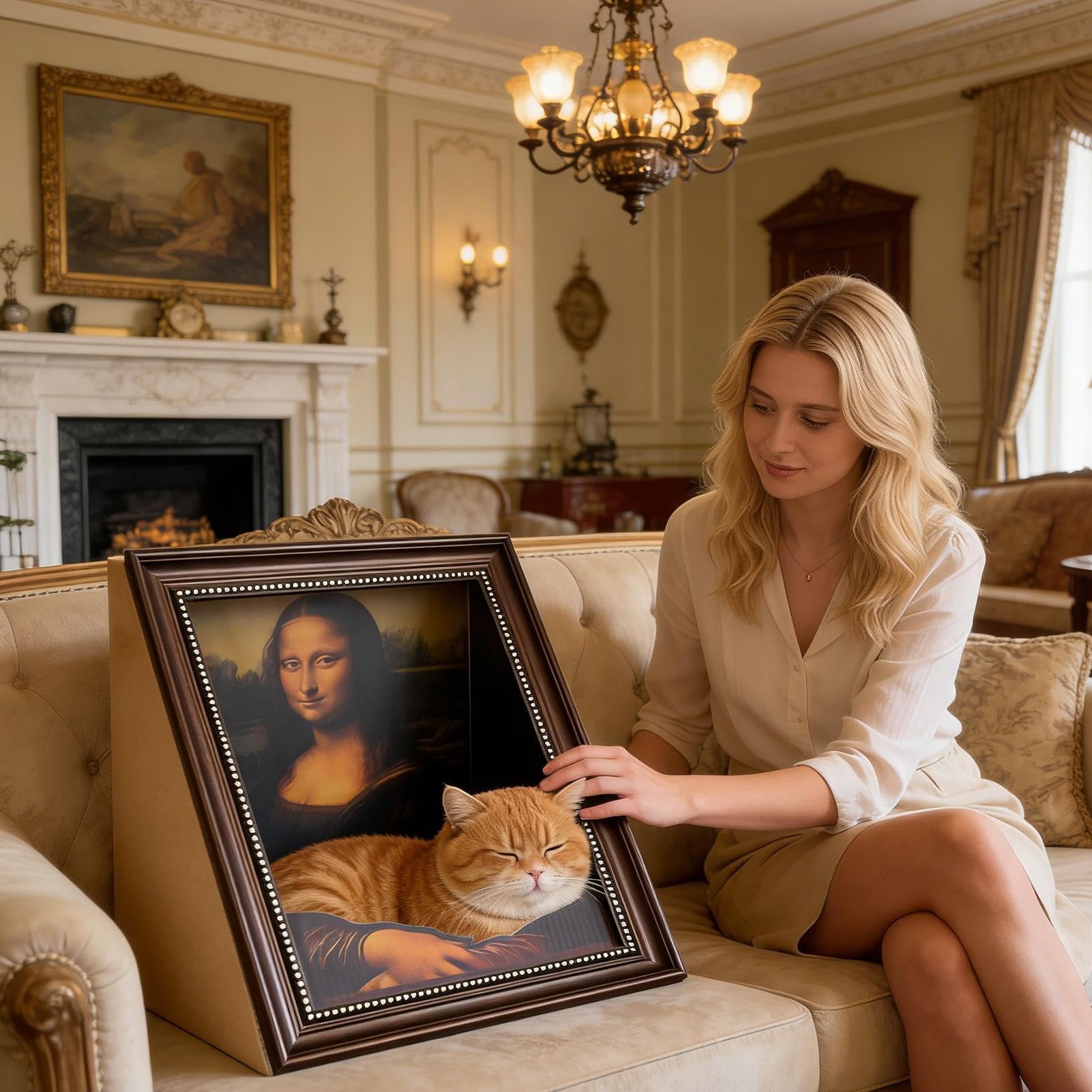 Cama Rascador para Gatos Diseño De Marco De Fotos Retro | Base De Cartón Ondulado Con Superficie Rascadora para Gatitos y Gatos Pequeños Medianos Grandes en Dormitorio y Sala de