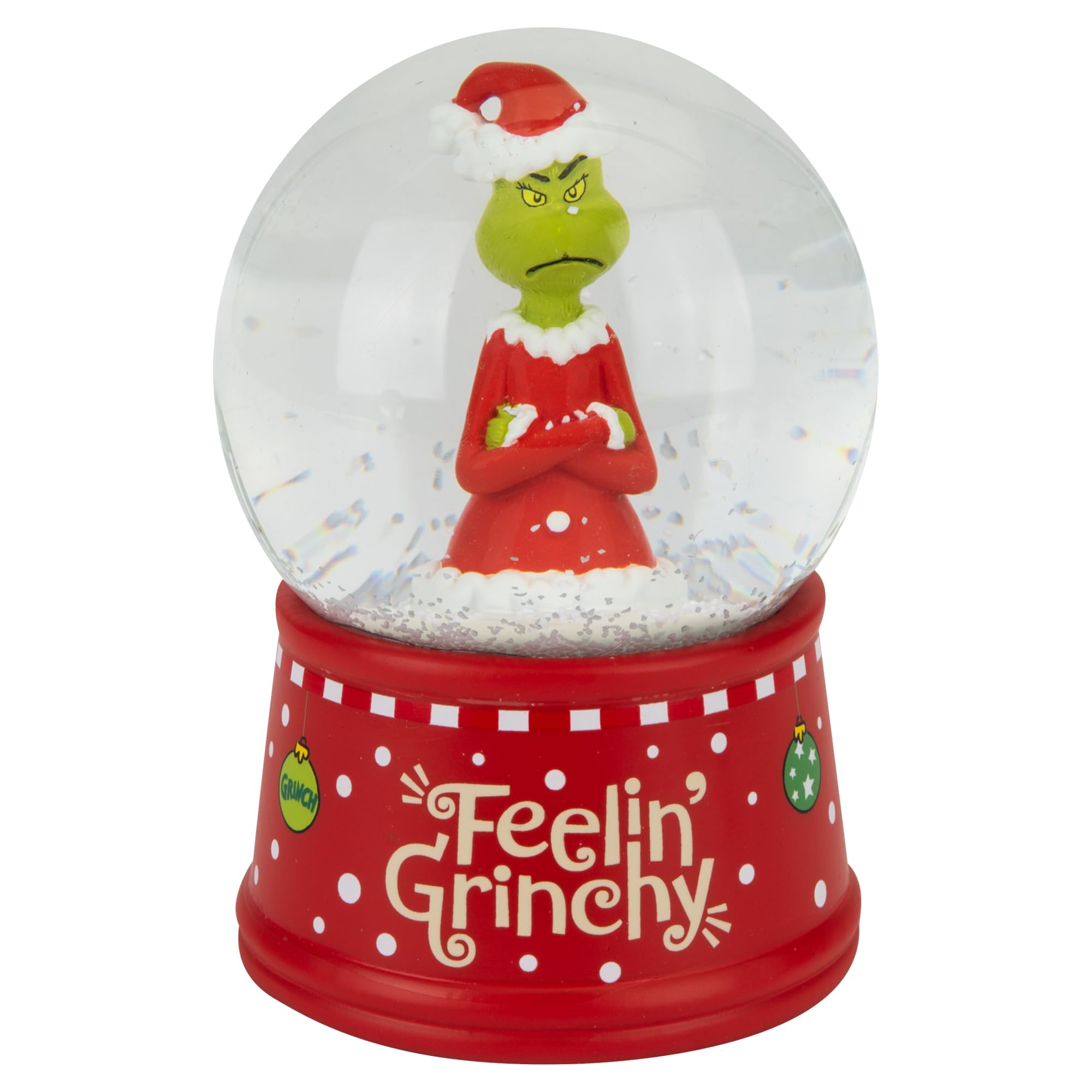 PMS Grinch Resin Snow Globe 10cm – Official Licensed Festive Decoration with “Feeling Grinchy” Base – Collectable Christmas Ornament with Glittering Snow Effect – Seasonal Display Piece