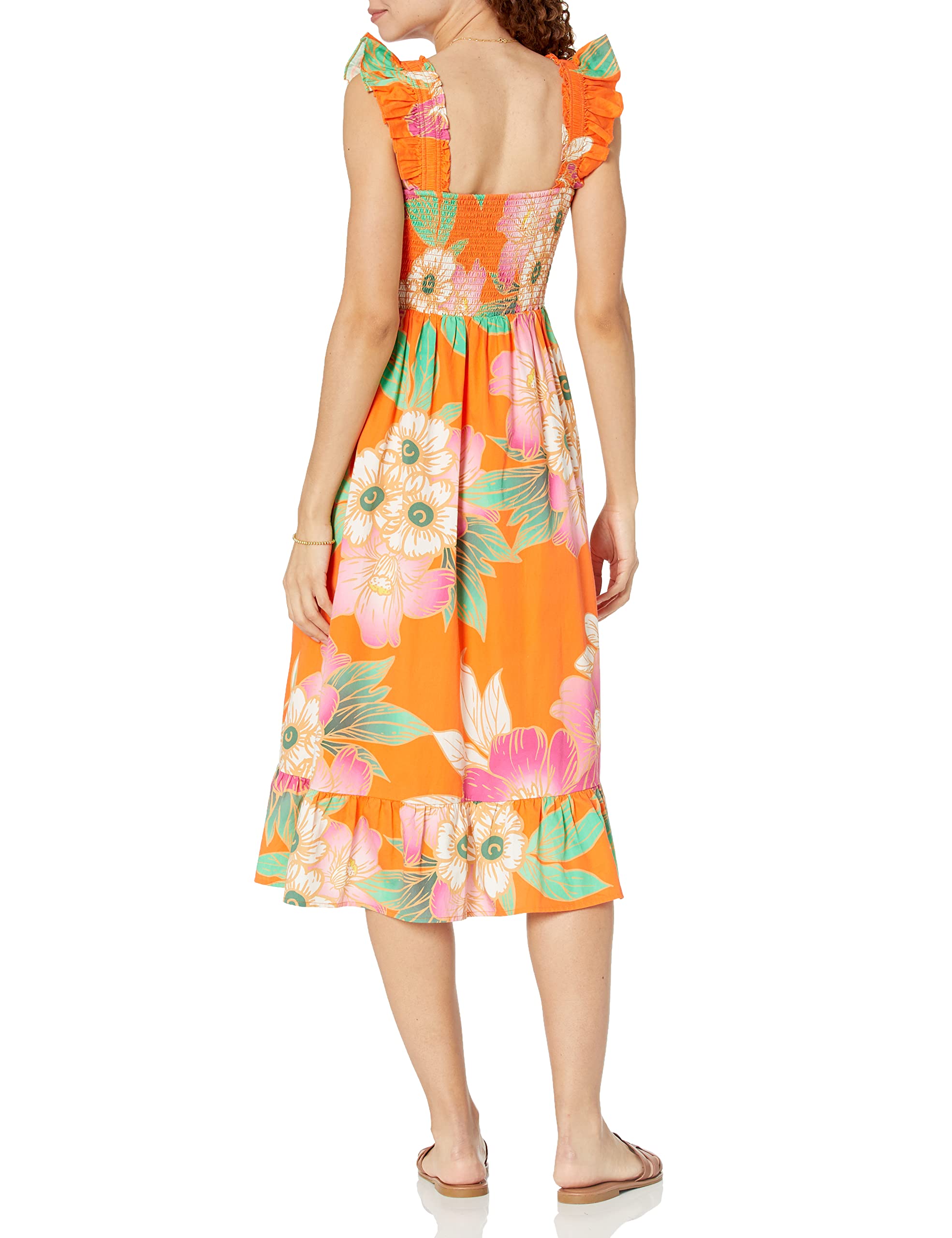 The Drop Women's Kimi Ruffled Shoulder Smocked Midi Dress