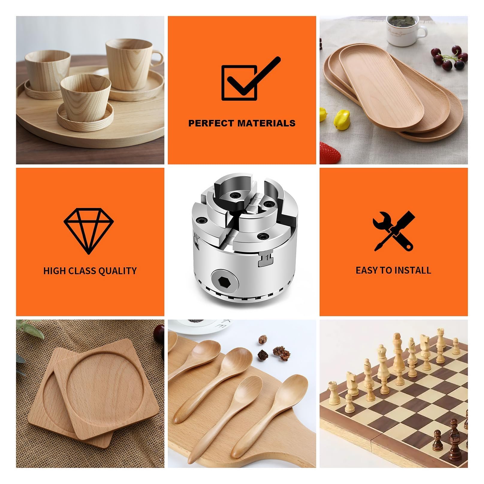 Juego de mandíbula de madera de 4 mandíbulas de 3.75 pulgadas y mandíbula grabada con láser