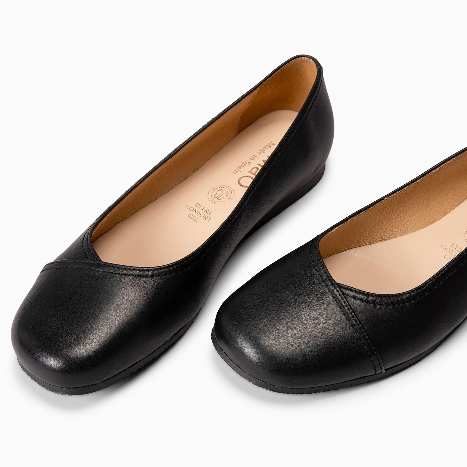 miMaO. Bailarinas pies Anchos con Puntera Redonda y Plantilla de Gel. Zapatos Planos de Piel. Hecho en España