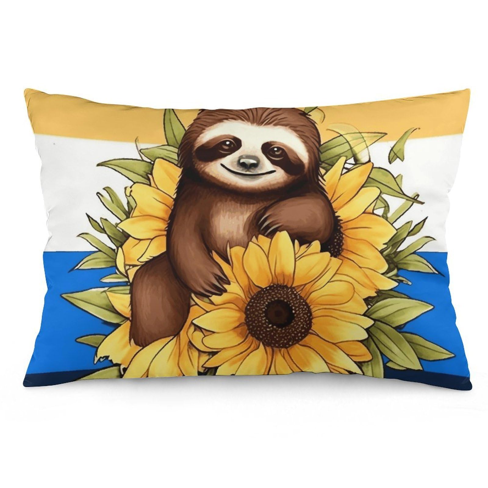 NTVOWPZO 2 Pack Decoration Throw Pillow Covers 20"x30" Pillowcases Covers Cartoon Sloth Sitting on Sunflower Pillowcases Modern Farmhouse Home Decor Sofa Cushions Covers for Couch Bed Living Room