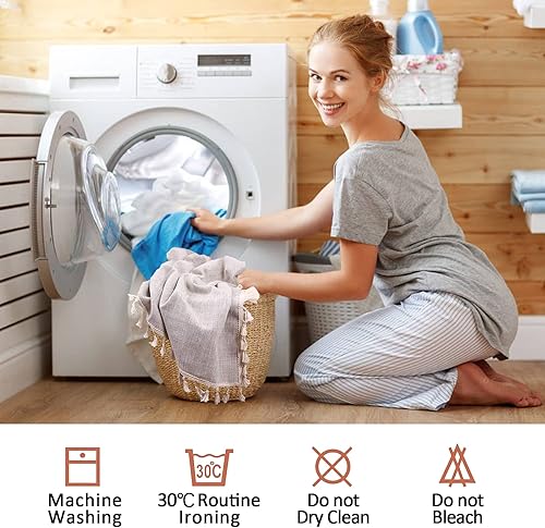 Miniatura 5 de TACYKIBD Mantel redondo de 60 pulgadas, manteles de lino de algodón con borla, mantel bohemio para cocina, comedor, decoración de mesa de café de