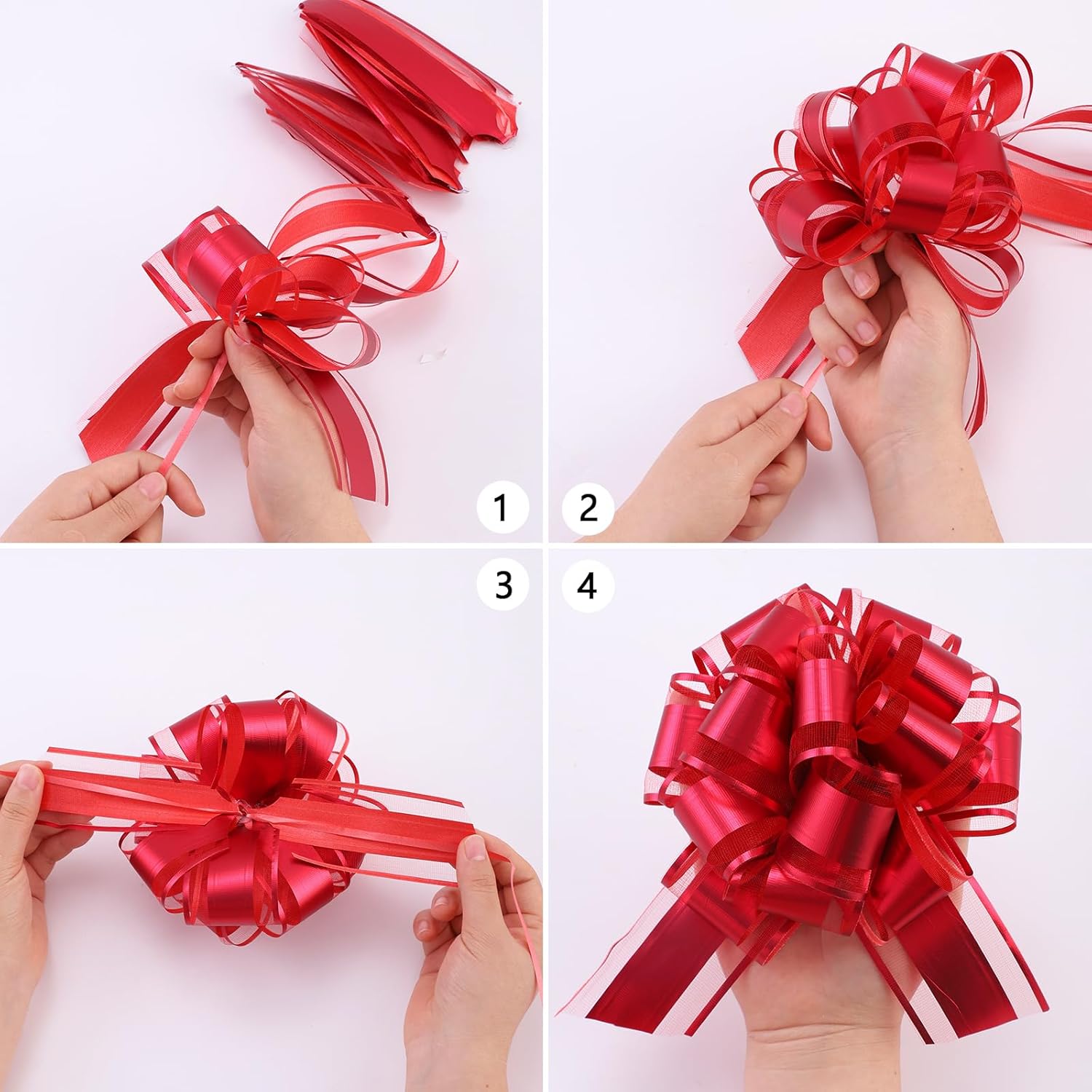 12 PCS Pull Bows for Gift Wrapping,Party Wedding Ribbon Bows for Wrapping Boxes or Flower Decorations, Gift Decorations（6 inches and 3 inches 6 Pieces Each） - Image 4