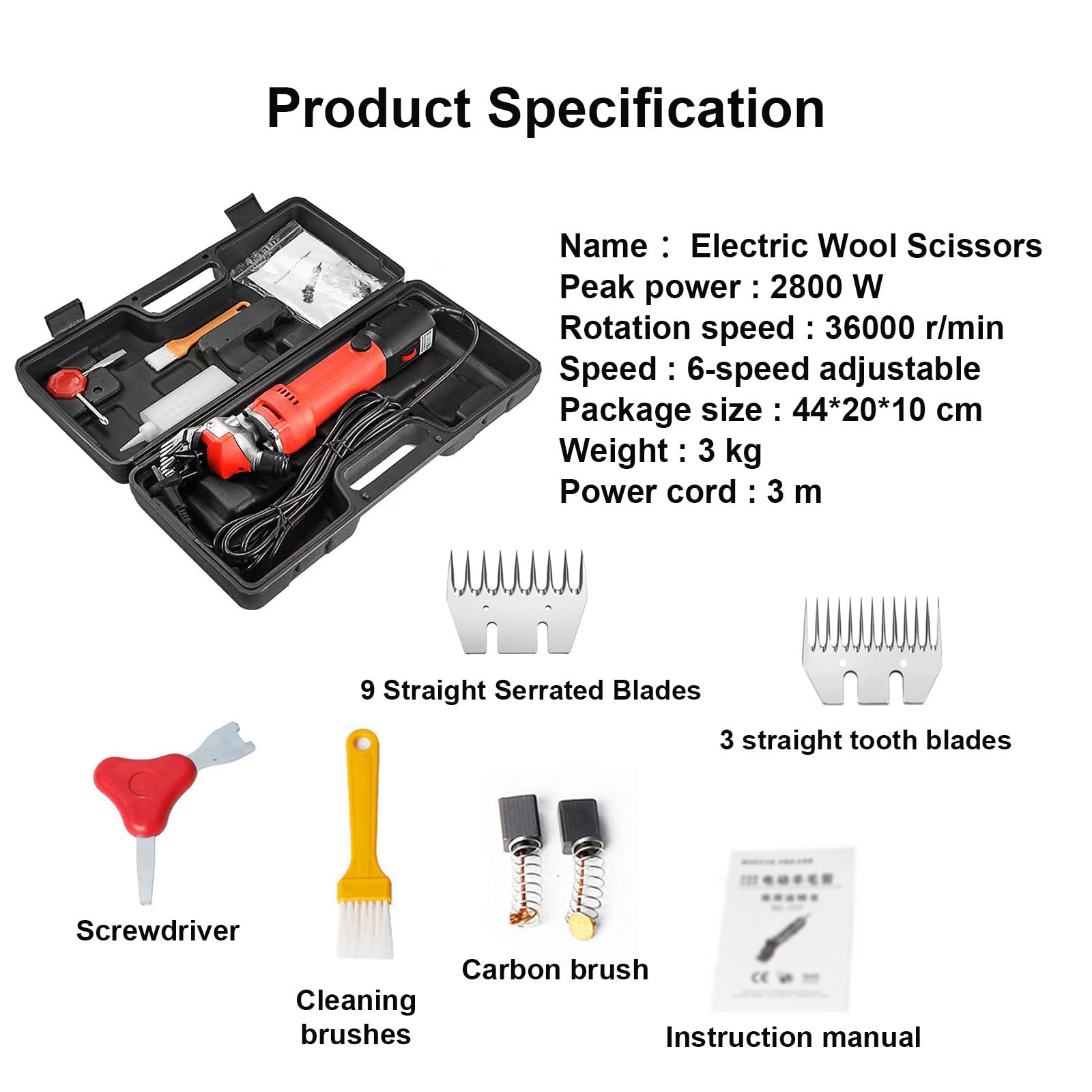 Esquiladoras para Ovejas con Cable De 2800 W, Potentes Tijeras Eléctricas para Ovejas, Adecuadas para Esquilar Ovejas, Cabras, 9 Dientes Rectos Y 13 Dientes Rectos
