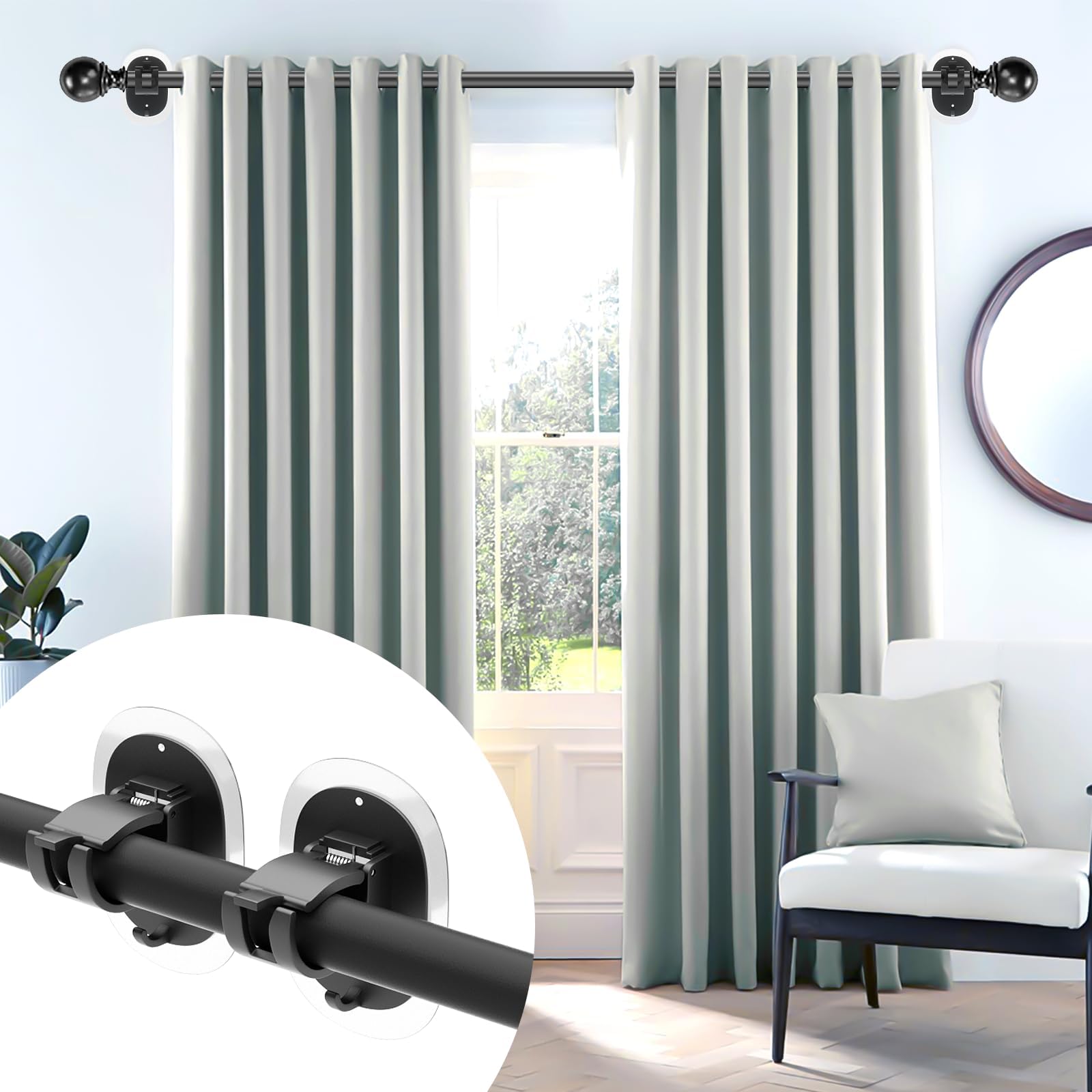 Lot de 6 supports autocollants pour tringle à rideaux (noir)