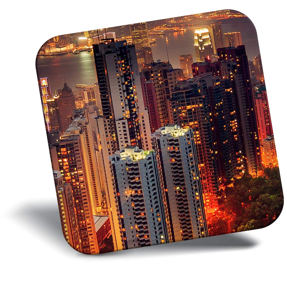 Destination Vinyl Ltd Multicolor Fridge Magnet - Hong Kong City Buildings Nightlife 13150