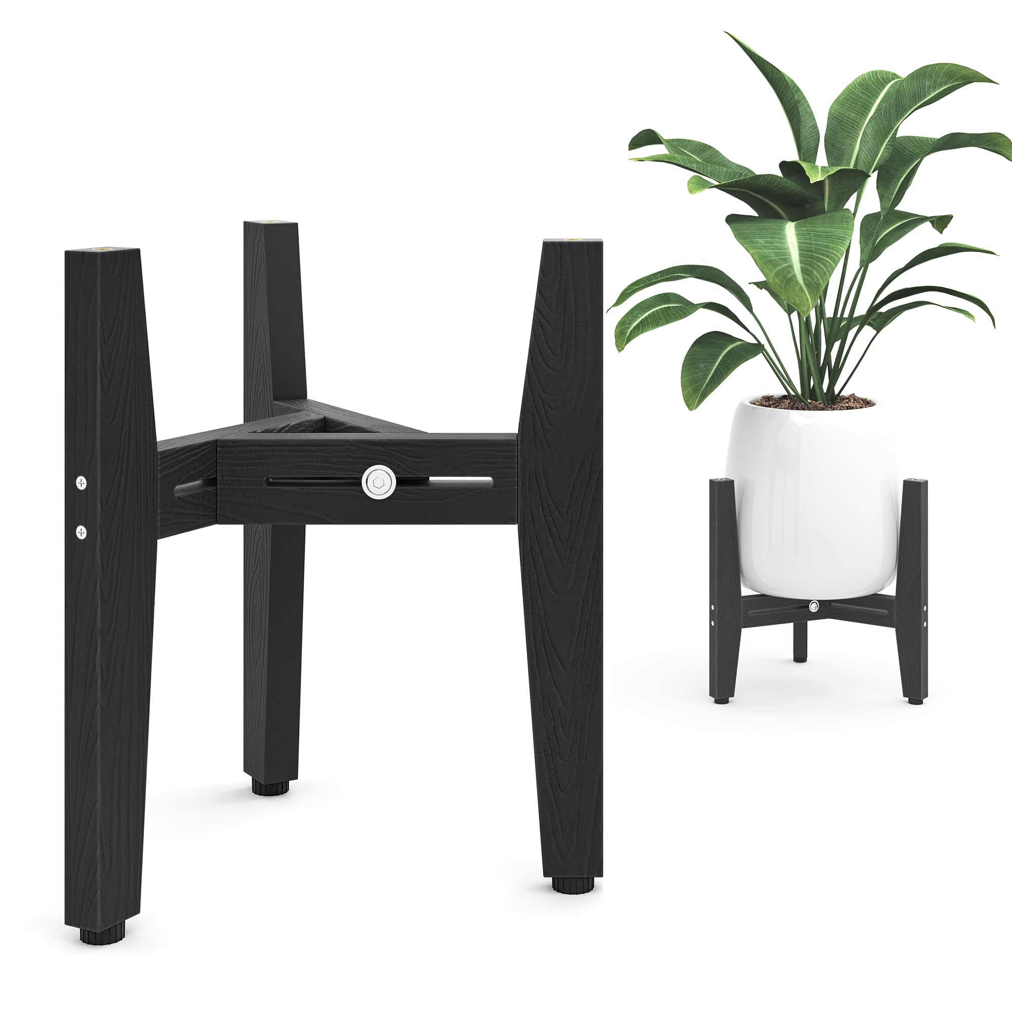 LUE BONA HDPS Plant Stand Indoor Outdoor, Adjustable Mid Century Modern Stand for Plants 8-12 Inch Pots, Black