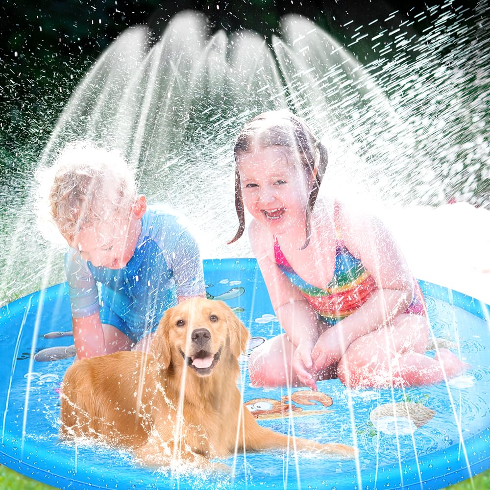 Splash Pad 170 CM Wassersprinkler Matte Kinder, Sprinkler Wasser-Spielmatte, Sprinkler Wasserspielmatte, Sprinklers Pool Kinder Wassersprenkler Garten Sommer Wasserspielzeug für Haustier (Ozean)