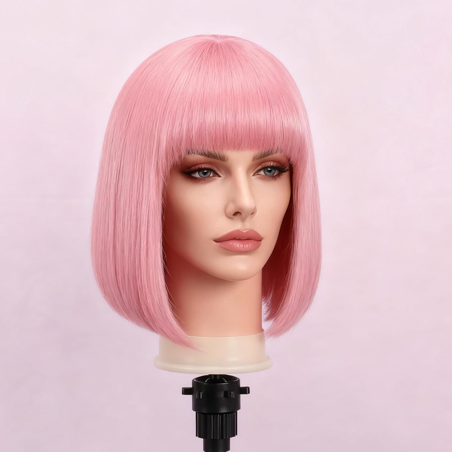 Night Wave Stylish Glow in the Dark Synthetic Bob Wig with Bangs for Daily Party,Halloween (pink)