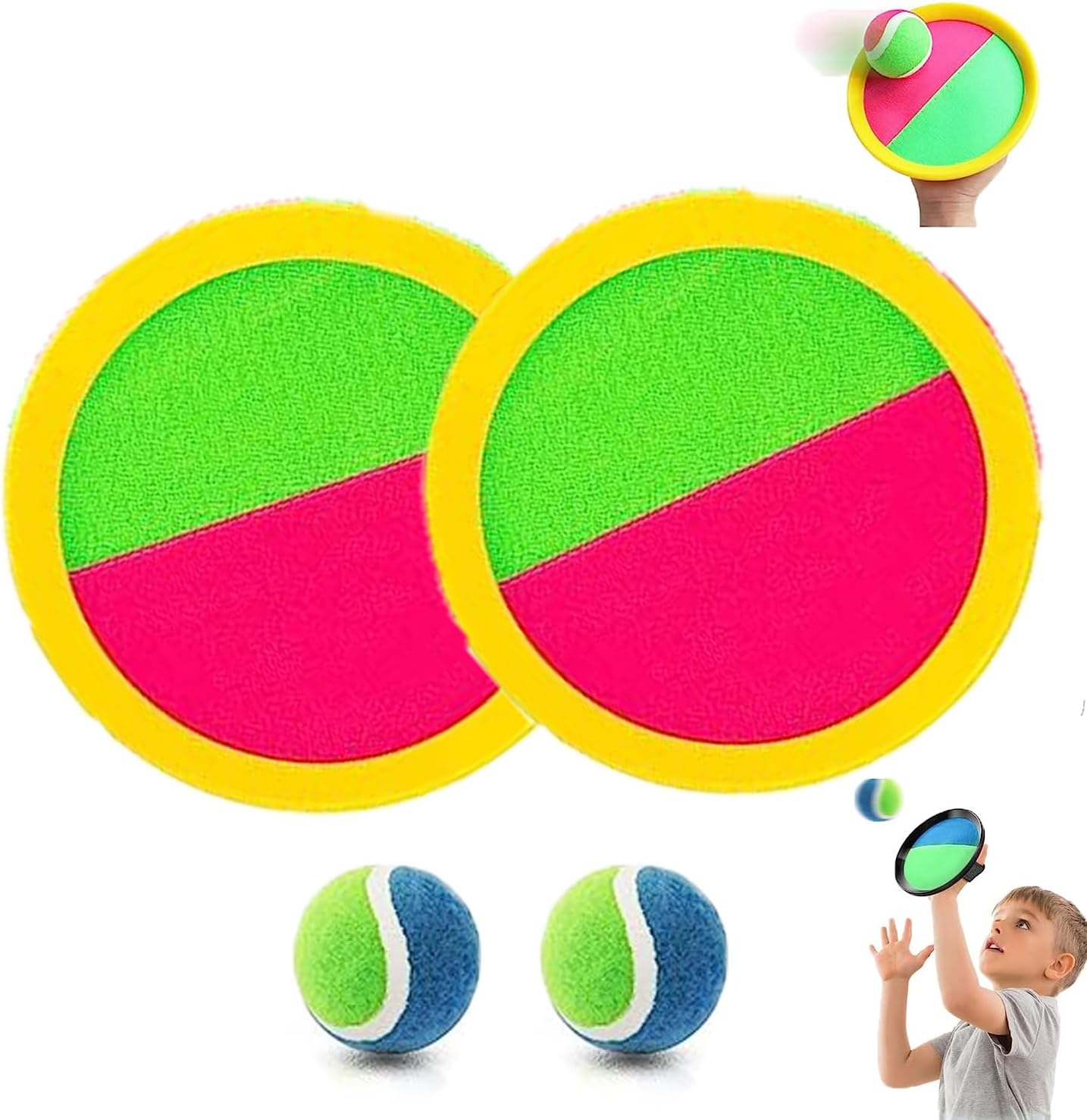 CLINES AHLAN Ball Catch Set Game Toss Paddle,Beach Toys Back Yard Outdoor Games Lawn Backyard Target Throw Catch Sticky Mitts Set Age 3-12 Years Old for Family Kids Boys and Girls Gifts (2)