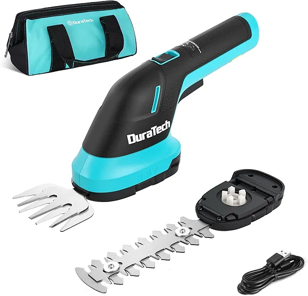 DURATECH Cordless Hedge Trimmer, 3.6V 2-in-1 Handheld Rechargeable Grass Trimmer & Hedge Shears with USB Type-C Cable, Built-in Li-ion Battery, Electric Shrub & Grass Shears for Garden, Yard