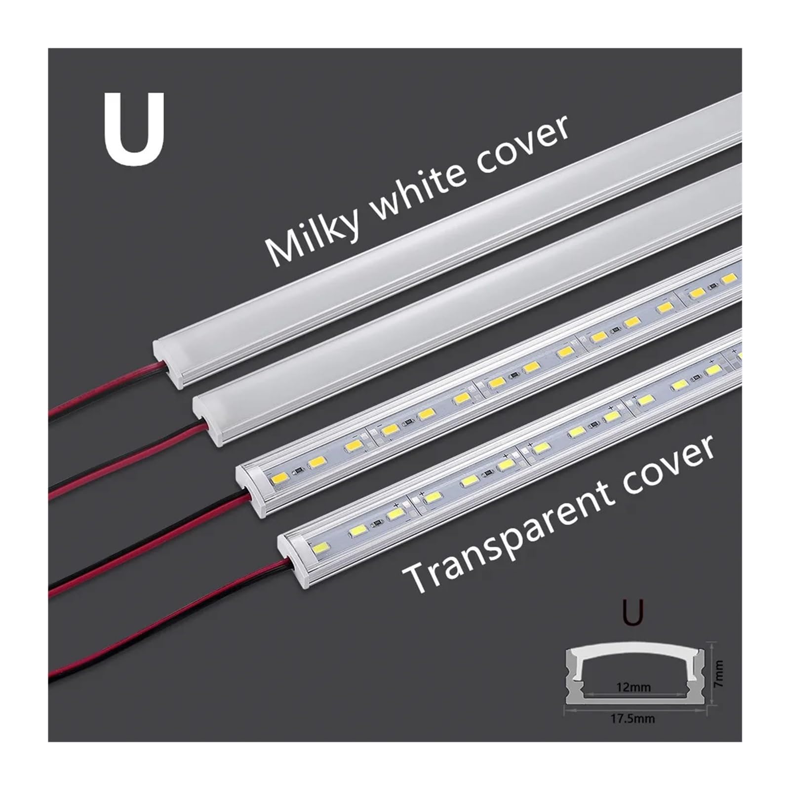 1–10 Stück LED DC12V 50 cm 20 Zoll SMD5730 36 LEDs U/V-förmiger Flacher Aluminiumkanal starrer Streifen(7pcs,V Transparent 6000K)