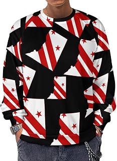 Flag Map of Washington DC Men's Crewneck Sweatshirt Long Sleeve Casual Pullover Sweater T-shirt Lightweight Tops