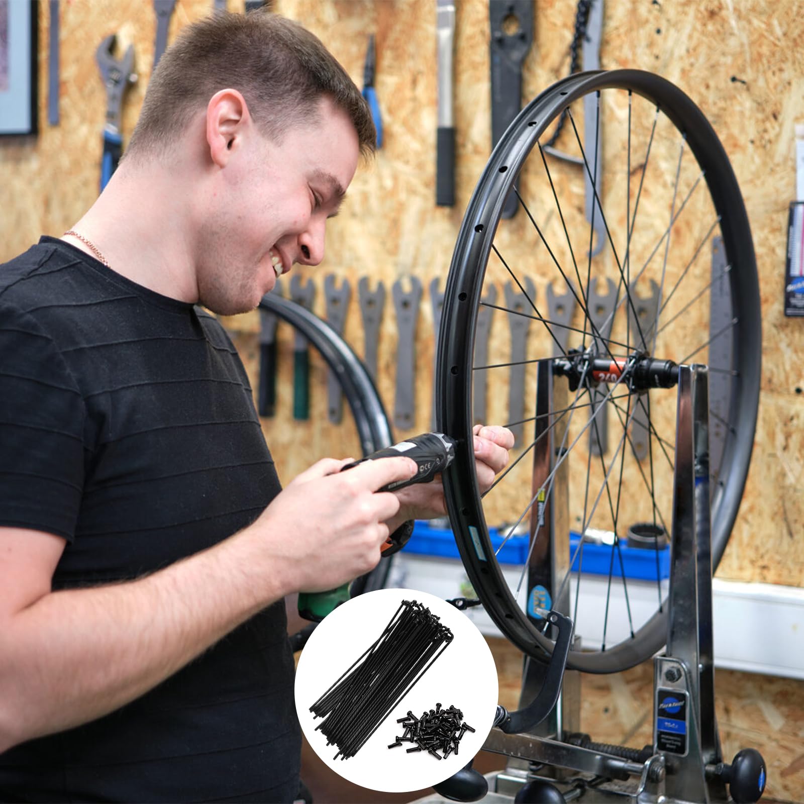 Szprychy rowerowe, 72 sztuki, z 72 złączkami, 130 mm, stalowe szprychy 14 G/K, ochrona szprych, akcesoria rowerowe do rowerów elektrycznych MTB, trekkingowych, miejskich, czarne
