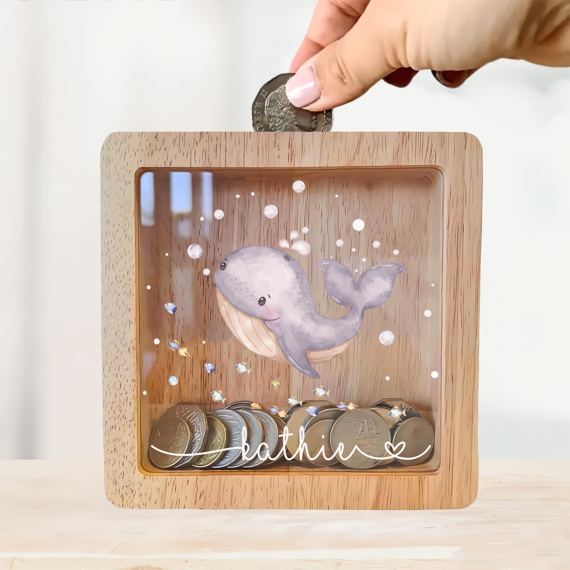 Personalized Piggy Bank, 6.7"x6.7" Wooden Money Banks for Kids, Custom Gifts for Boys and Girls, Personalized Piggy Bank for Girls